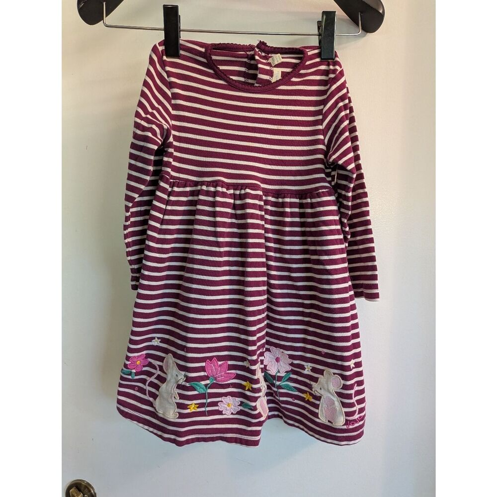 JoJo Maman Bebe Pink and White Striped Bunny Appliqué Long-Sleeve Dress